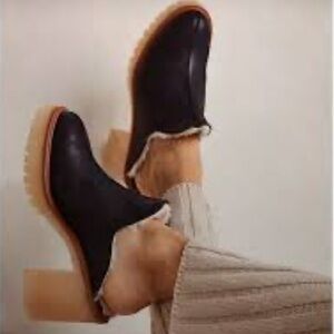 Free People James Mule Black Leather Cozy Faux Fur platform